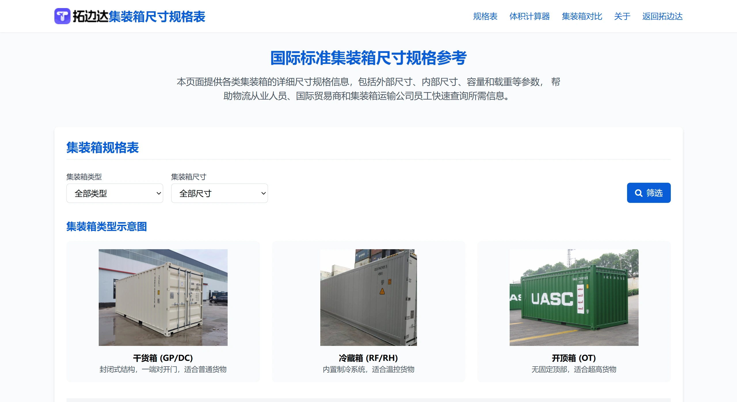 集装箱尺寸规格表