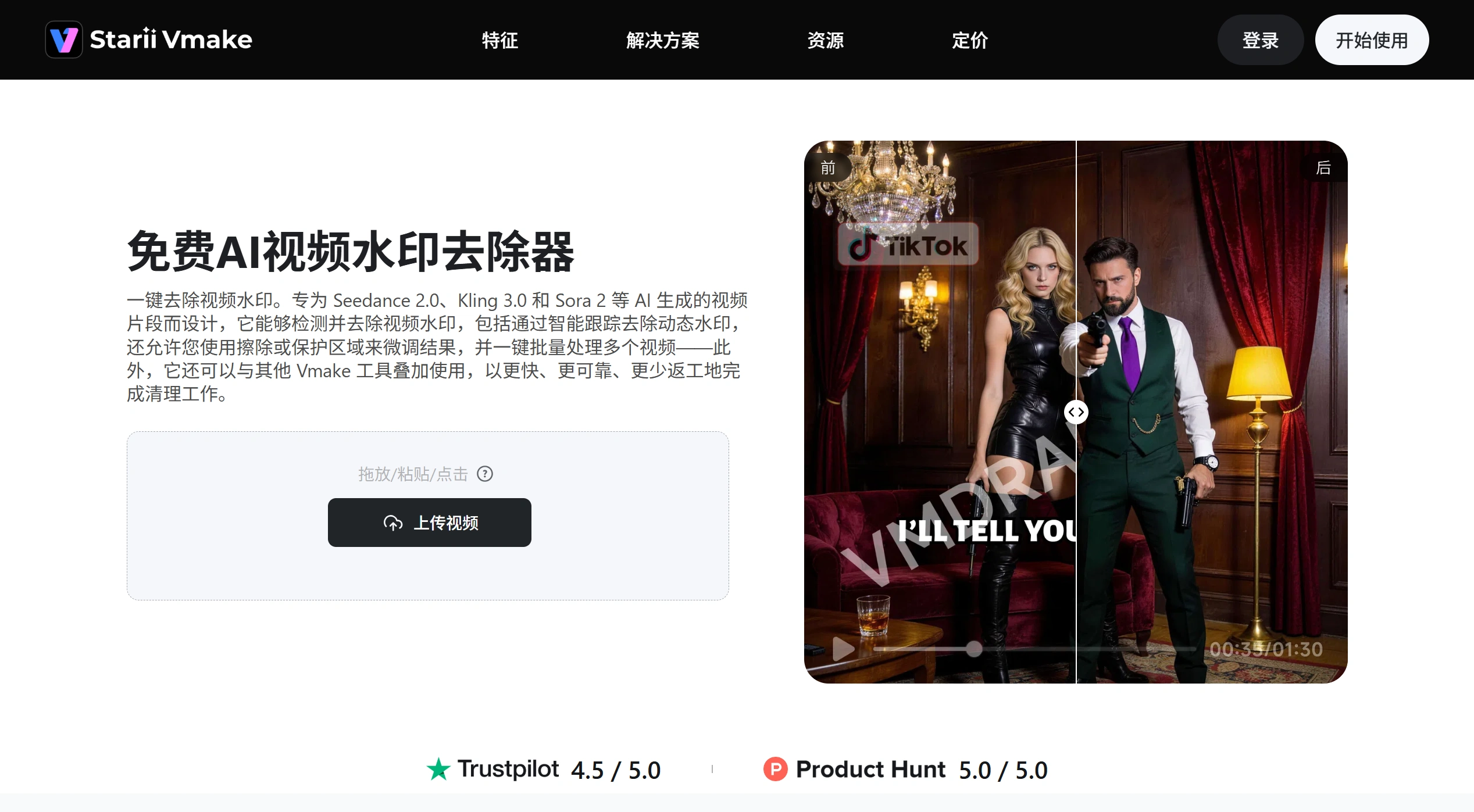 Vmake AI(图1) Vmake AI在线视频去水印界面截图