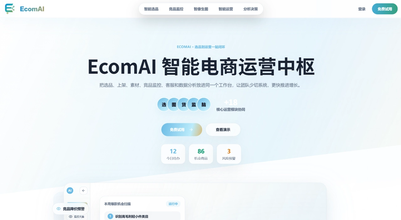 EcomAI(图1) EcomAI - 智能电商运营中枢 - ecom168.com