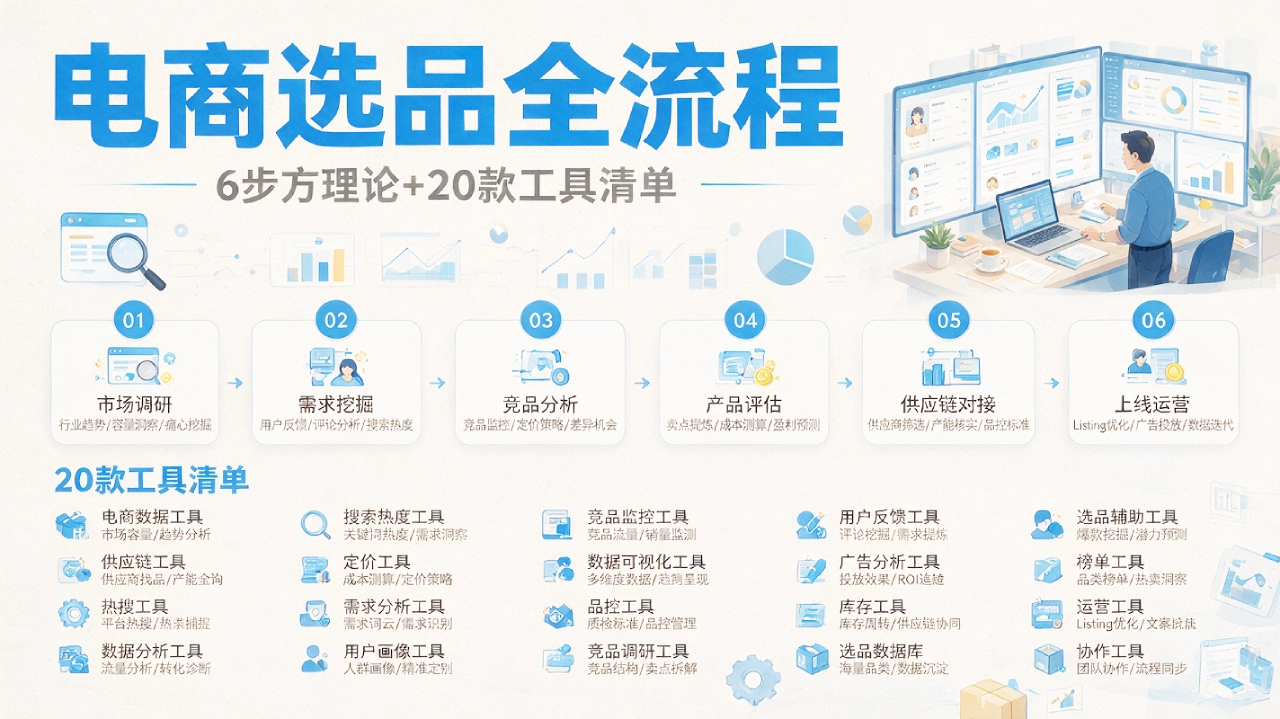 电商选品全流程：6步方法论+20款工具清单（2026版）