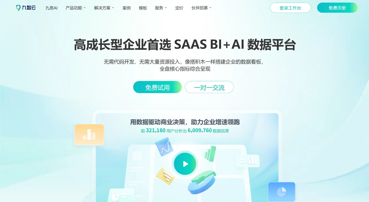 九数云(图1) 在线数据分析网站_九数云bi工具