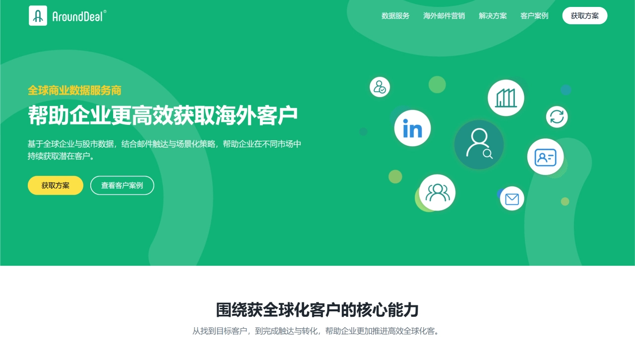 海外获客数据平台｜目标客户名单、API数据服务与海外邮件营销｜AroundDeal - www.arounddeal.cn
